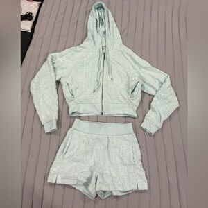 Guess Mint Green Textured Hoodie and Shorts Set